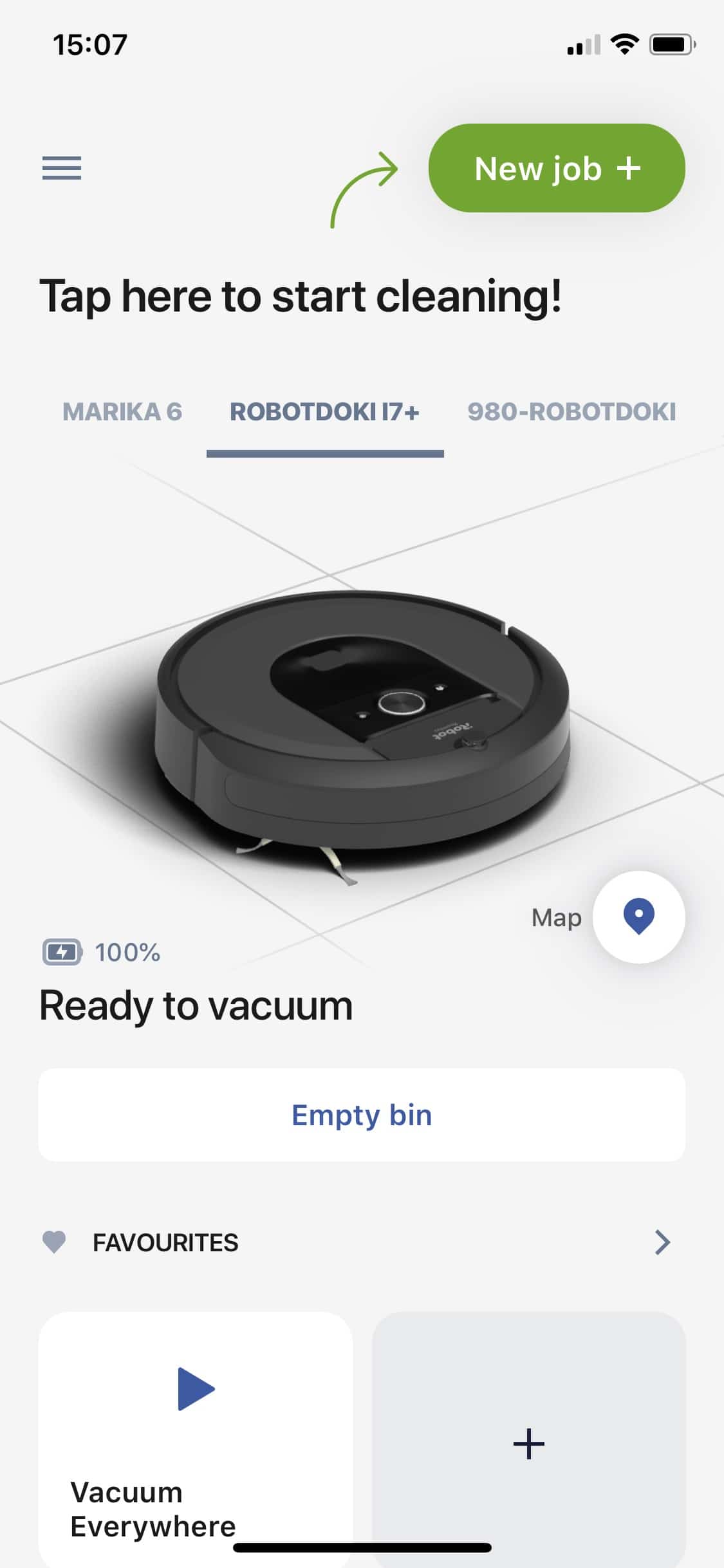iRobot Home app főoldal